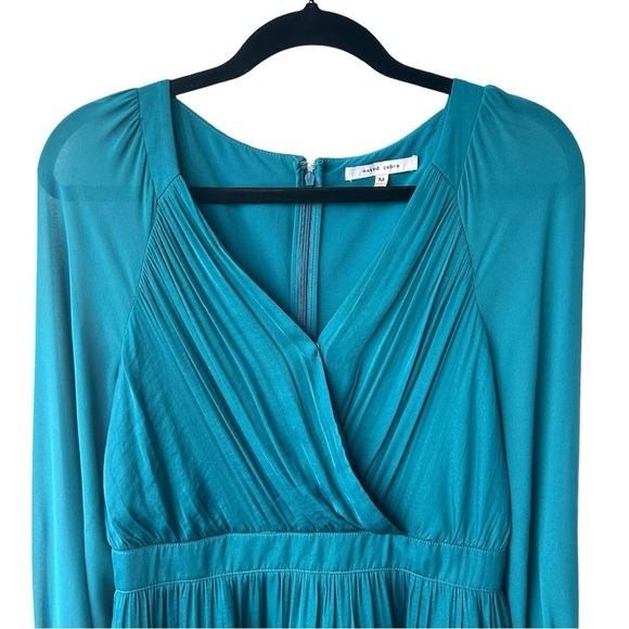 NAKED ZEBRA Teal Blue Faux Wrap Front Tiered Sheer Sleeve Mini Dress Size Medium - Picture 2 of 10